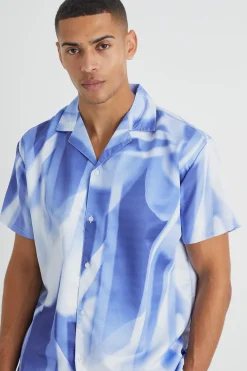 boohooMAN Short Sleeve Oversized Satin Abstract Shirt | UK| Shirts