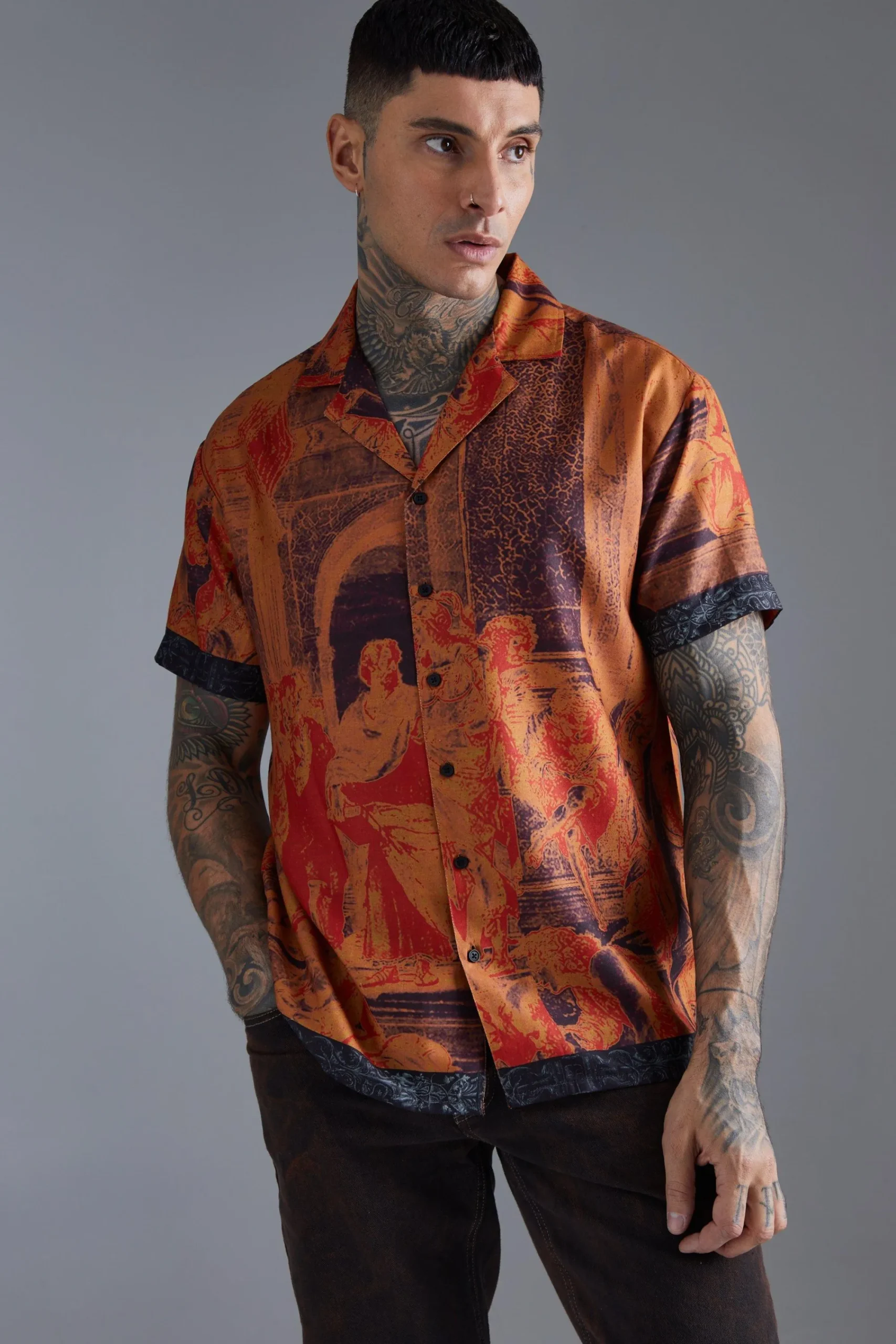 boohooMAN Short Sleeve Oversized Slub Painting Shirt | UK| Shirts