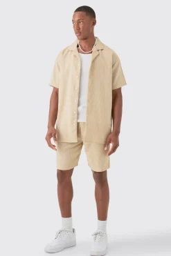 boohooMAN Short Sleeve Oversized Textured Shirt & Short | UK| Sets & Co-Ords