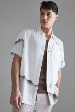 boohooMAN Short Sleeve Oversized Viscose Blur Burnt Paper Shirt | UK| Shirts