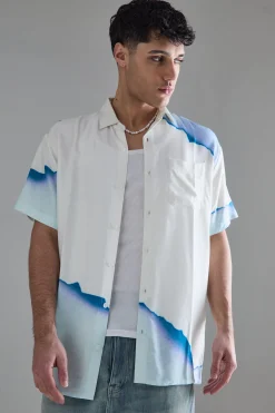 boohooMAN Short Sleeve Oversized Viscose Blur Burnt Paper Shirt | UK| Shirts
