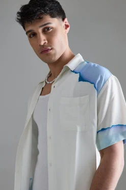 boohooMAN Short Sleeve Oversized Viscose Blur Burnt Paper Shirt | UK| Shirts
