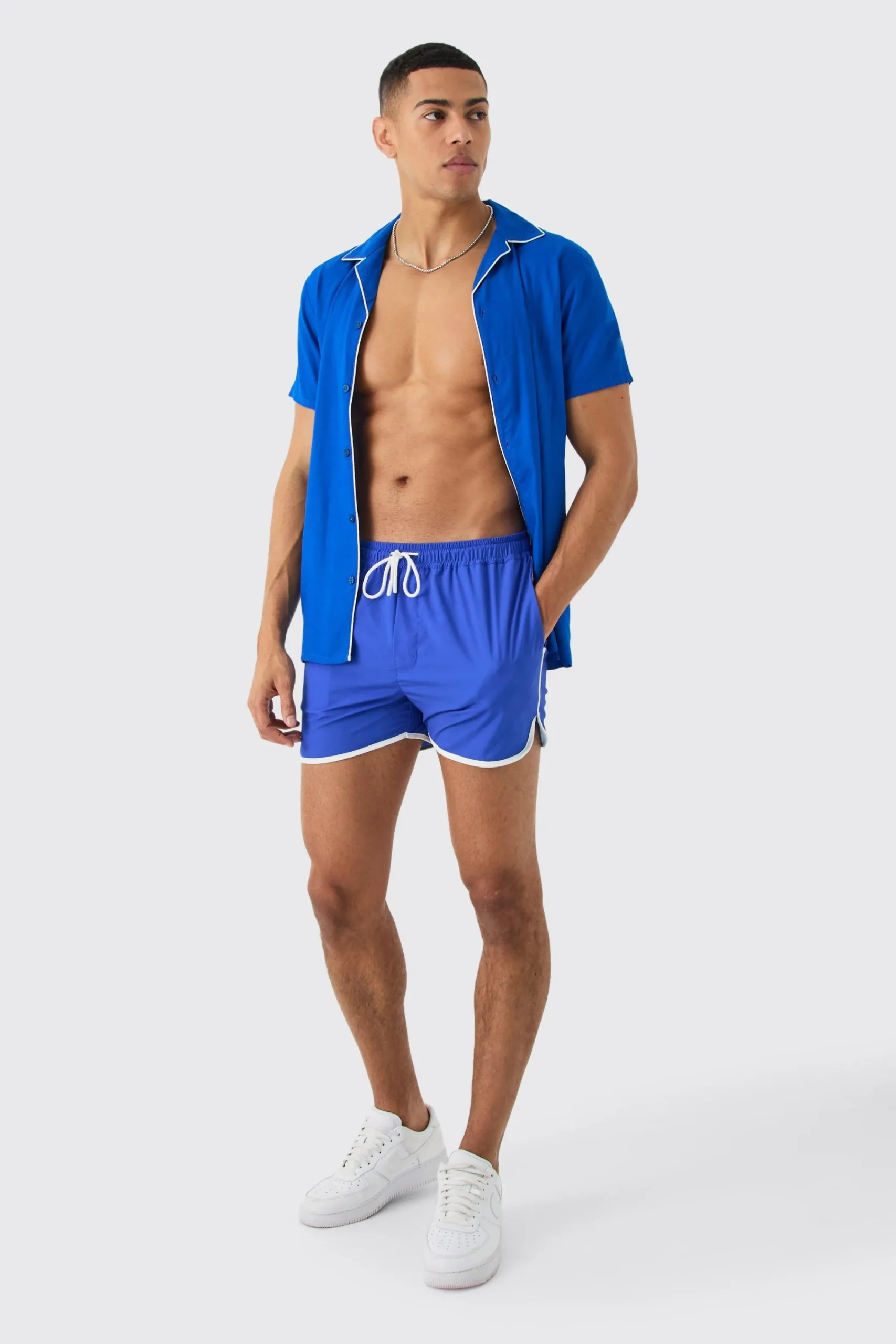 boohooMAN Short Sleeve Plain Piping Shirt & Swim Set | UK| Sets & Co-Ords