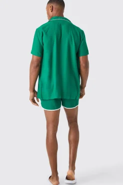 boohooMAN Short Sleeve Plain Piping Shirt & Swim Set | UK| Sets & Co-Ords