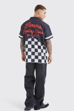 boohooMAN Short Sleeve Poplin Oversized Checkerboard Bowling Shirt | UK| Shirts