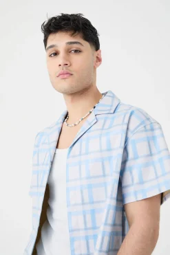 boohooMAN Short Sleeve Revere Boxy Check Pu Shirt | UK| Shirts