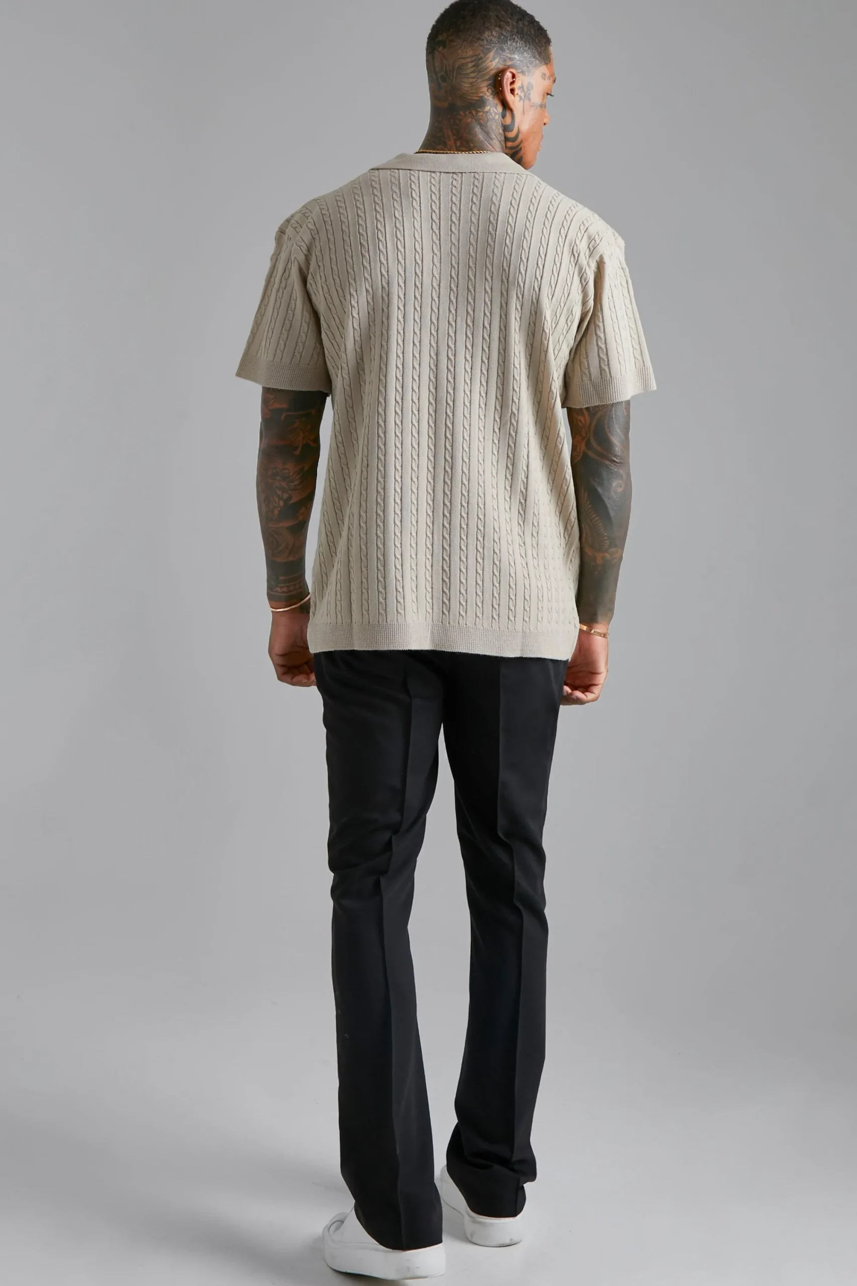 boohooMAN Short Sleeve Revere Cable Knit Shirt | UK| Knitwear