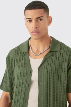 boohooMAN Short Sleeve Revere Cable Knit Shirt | UK| Shirts