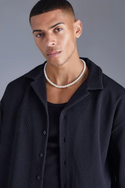 boohooMAN Short Sleeve Revere Oversized Fit Pleated Shirt | UK| Shirts