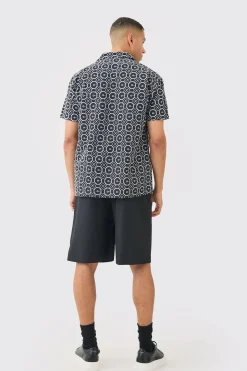 boohooMAN Short Sleeve Revere Oversized Embroidered Geo Shirt | UK| Shirts