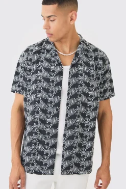 boohooMAN Short Sleeve Revere Oversized Embroidered Geo Shirt | UK| Shirts