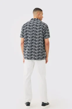 boohooMAN Short Sleeve Revere Oversized Embroidered Geo Shirt | UK| Shirts