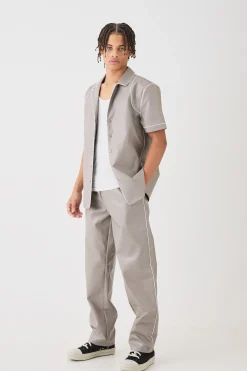 boohooMAN Short Sleeve Revere Piped Pu Shirt & Trouser Set | UK| Sets & Co-Ords
