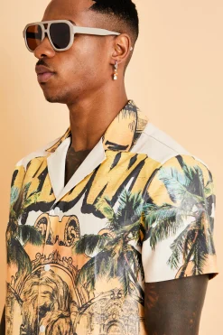 boohooMAN Short Sleeve Revere Pu Graphic Shirt & Short Set | UK| Sets & Co-Ords