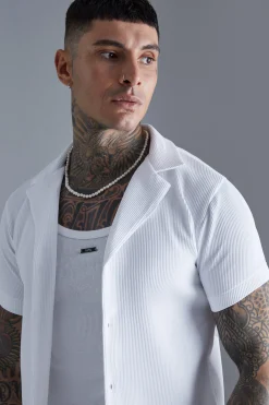 boohooMAN Short Sleeve Revere Stretch Fit Pleated Shirt | UK| Shirts