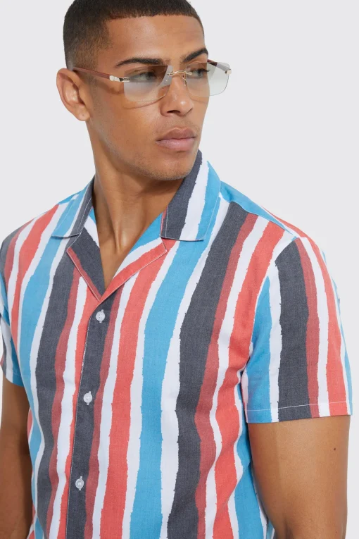 boohooMAN Short Sleeve Revere Stripe Shirt | UK| Shirts