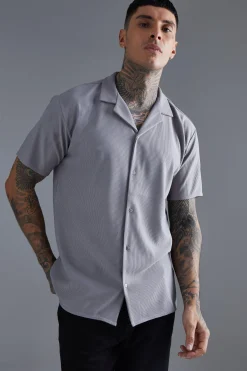 boohooMAN Short Sleeve Ribbed Revere Oversized Shirt | UK| Shirts