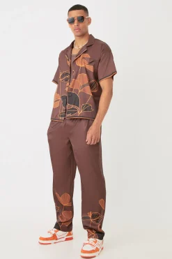 boohooMAN Short Sleeve Satin Boxy Floral Shirt & Trouser | UK| Sets & Co-Ords