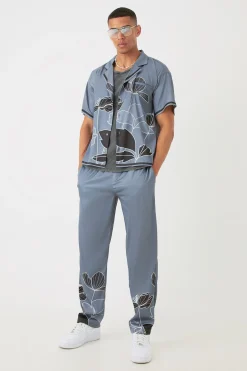 boohooMAN Short Sleeve Satin Boxy Floral Shirt & Trouser | UK| Sets & Co-Ords