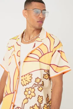 boohooMAN Short Sleeve Satin Boxy Sun Shirt & Short Set | UK| Sets & Co-Ords
