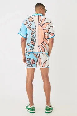 boohooMAN Short Sleeve Satin Boxy Sun Shirt & Short | UK| Sets & Co-Ords