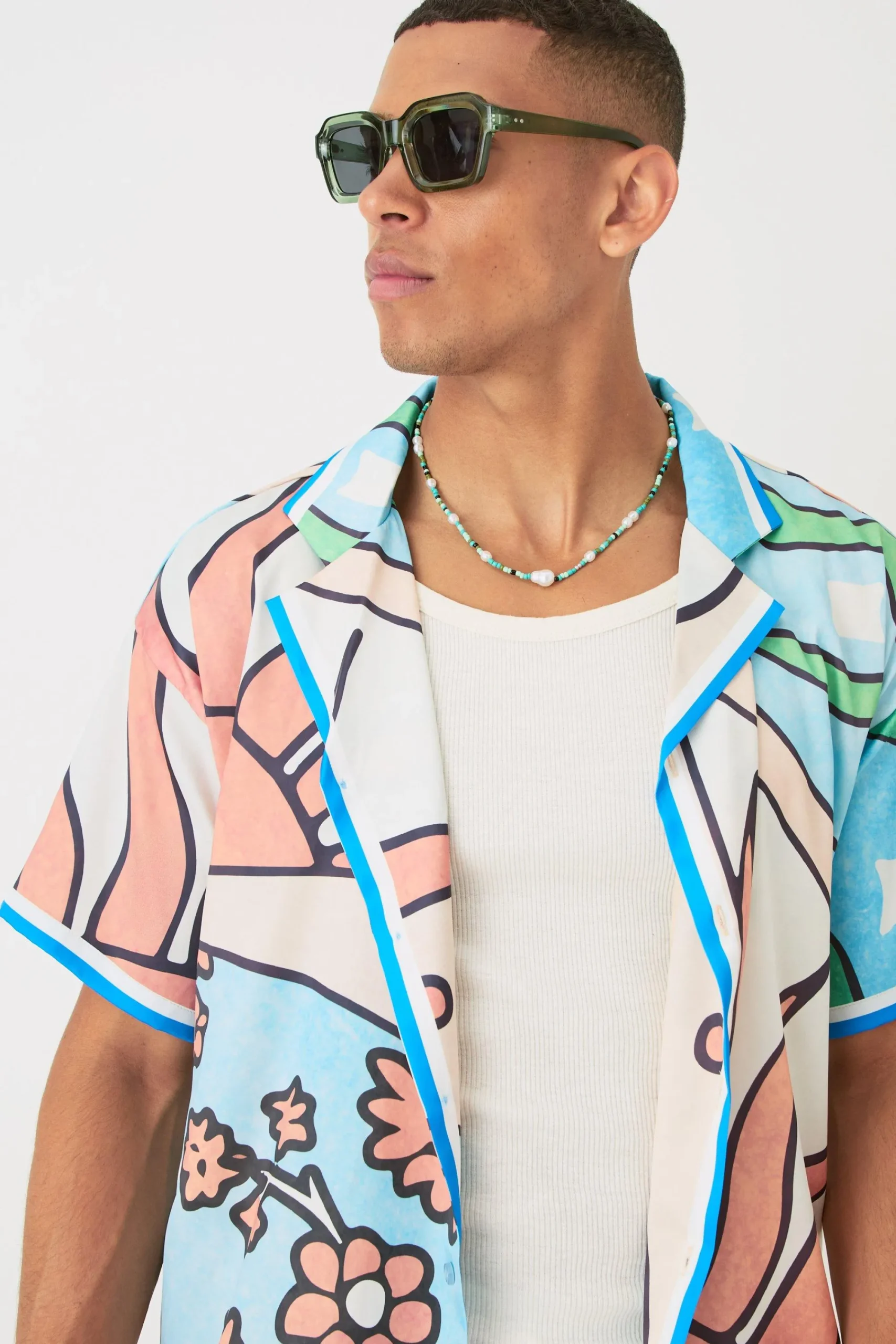 boohooMAN Short Sleeve Satin Boxy Sun Shirt & Short | UK| Sets & Co-Ords