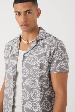boohooMAN Short Sleeve Satin Mini Paisley Shirt & Short | UK| Sets & Co-Ords