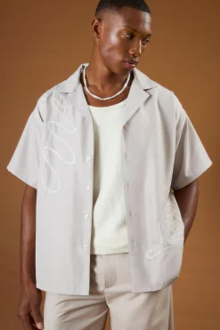 boohooMAN Short Sleeve Satin Oversized Monogram Shirt | UK| Shirts