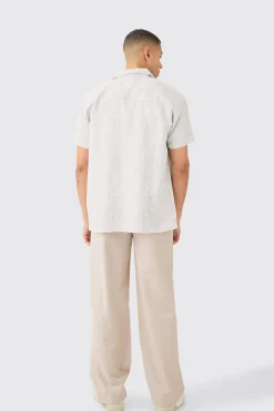 boohooMAN Short Sleeve Satin Oversized Monogram Shirt | UK| Shirts