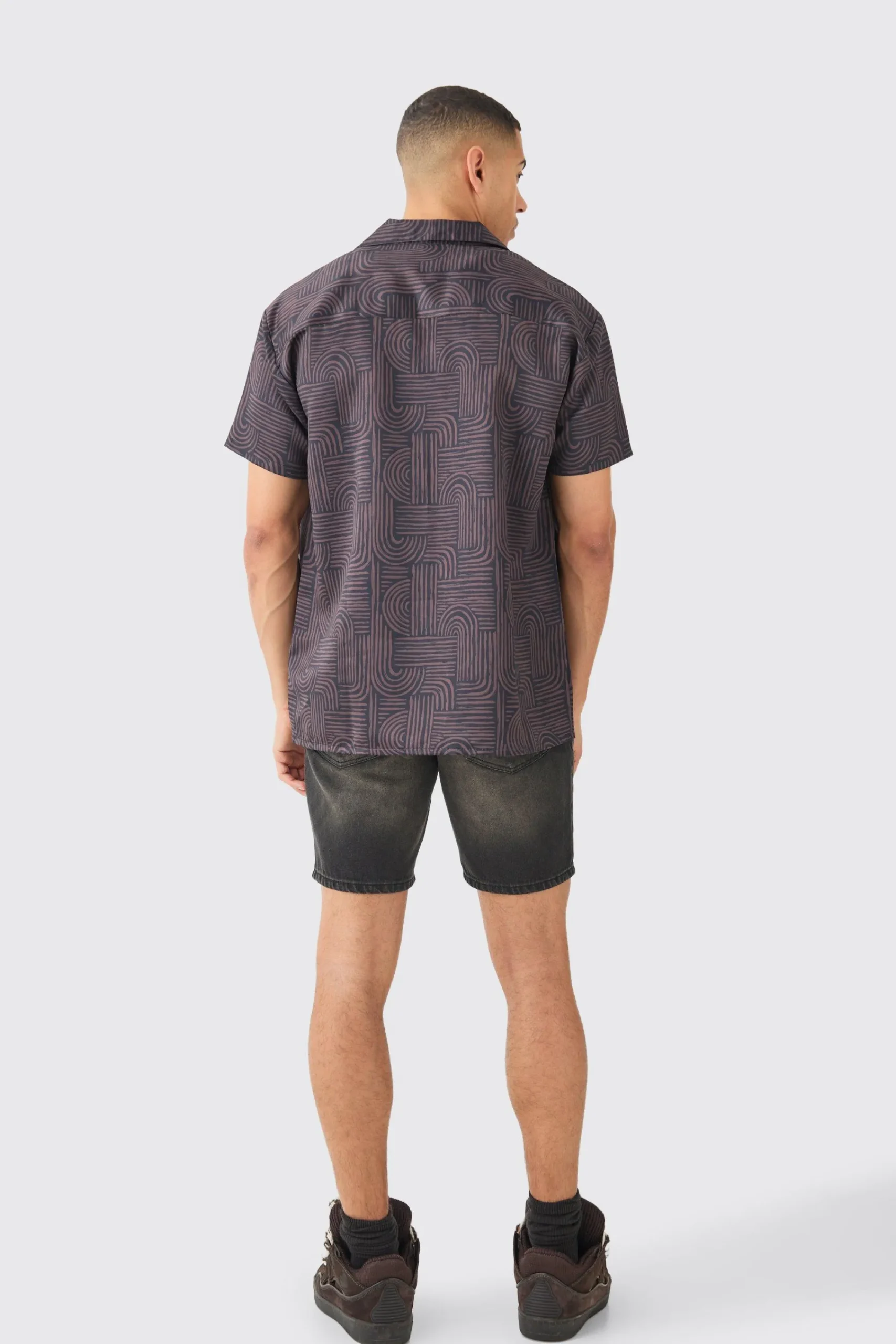 boohooMAN Short Sleeve Satin Oversized Monogram Shirt | UK| Shirts