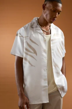 boohooMAN Short Sleeve Satin Oversized Leaf Shirt | UK| Shirts