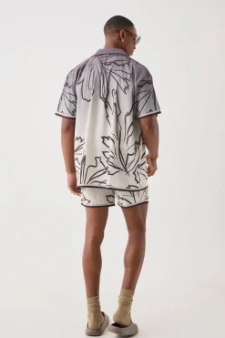 boohooMAN Short Sleeve Satin Oversized Ombre Floral Shirt & Short | UK| Sets & Co-Ords