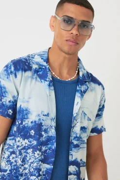 boohooMAN Short Sleeve Satin Tile Shirt & Short | UK| Sets & Co-Ords