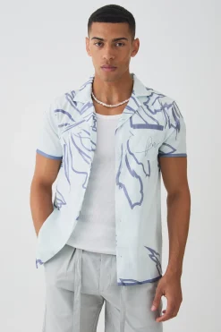 boohooMAN Short Sleeve Satin Tonal Palm Shirt | UK| Shirts