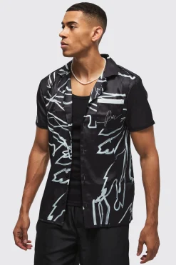 boohooMAN Short Sleeve Satin Tonal Palm Shirt | UK| Shirts