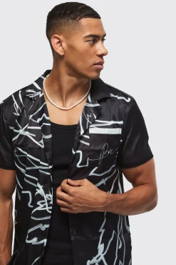 boohooMAN Short Sleeve Satin Tonal Palm Shirt | UK| Shirts