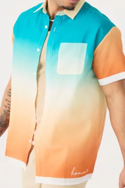 boohooMAN Short Sleeve Slub Ombre Line Shirt | UK| Shirts