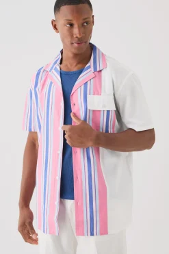 boohooMAN Short Sleeve Spliced Stripe Shirt | UK| Shirts