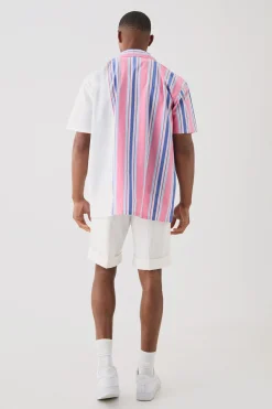 boohooMAN Short Sleeve Spliced Stripe Shirt | UK| Shirts