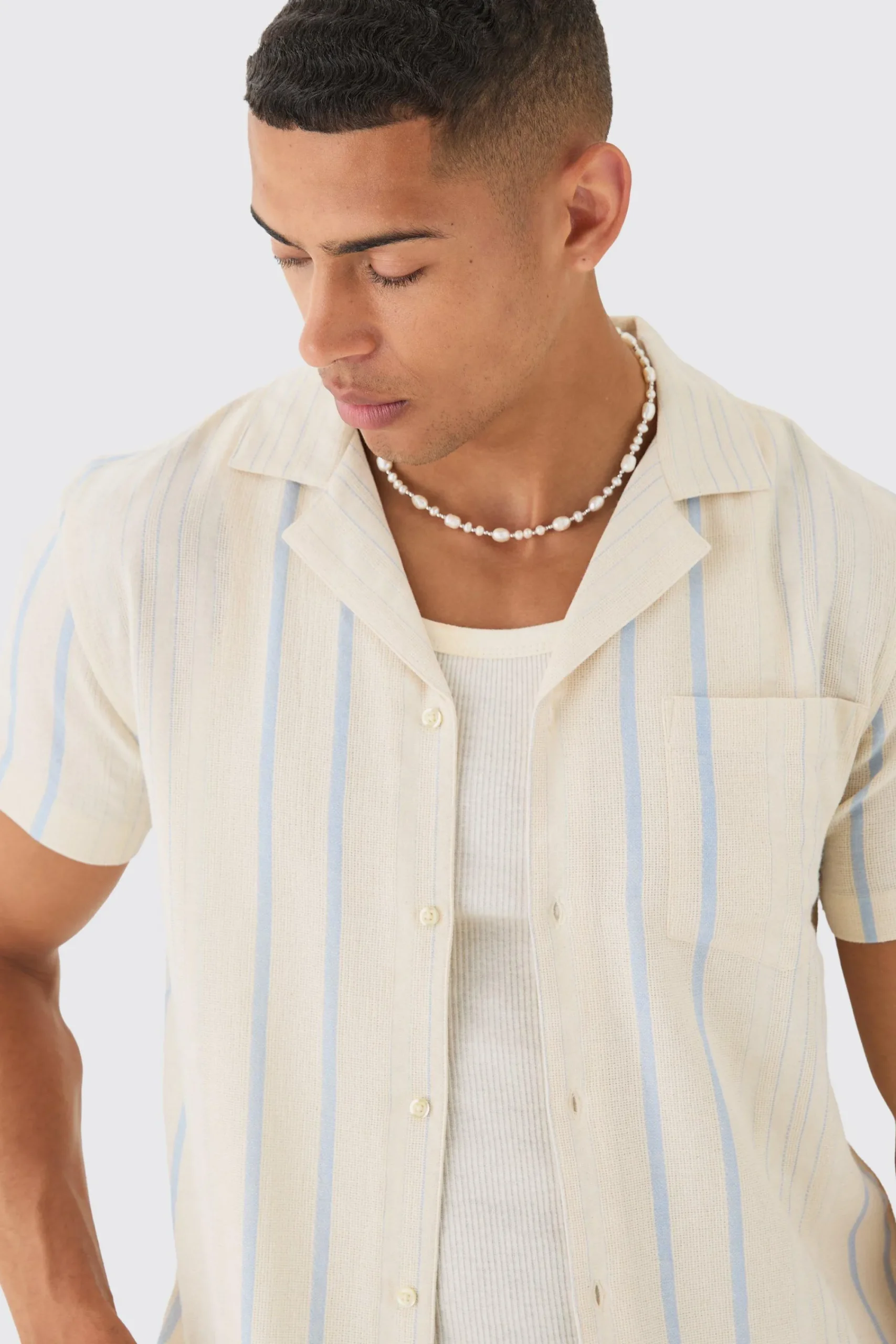 boohooMAN Short Sleeve Textured Multi Stripe Pocket Shirt | UK| Shirts