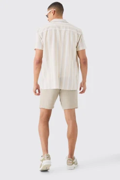 boohooMAN Short Sleeve Textured Tonal Stripe Shirt | UK| Shirts