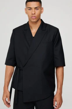 boohooMAN Short Sleeve Tie Side Oversized Blazer | UK| Suits & Tailoring