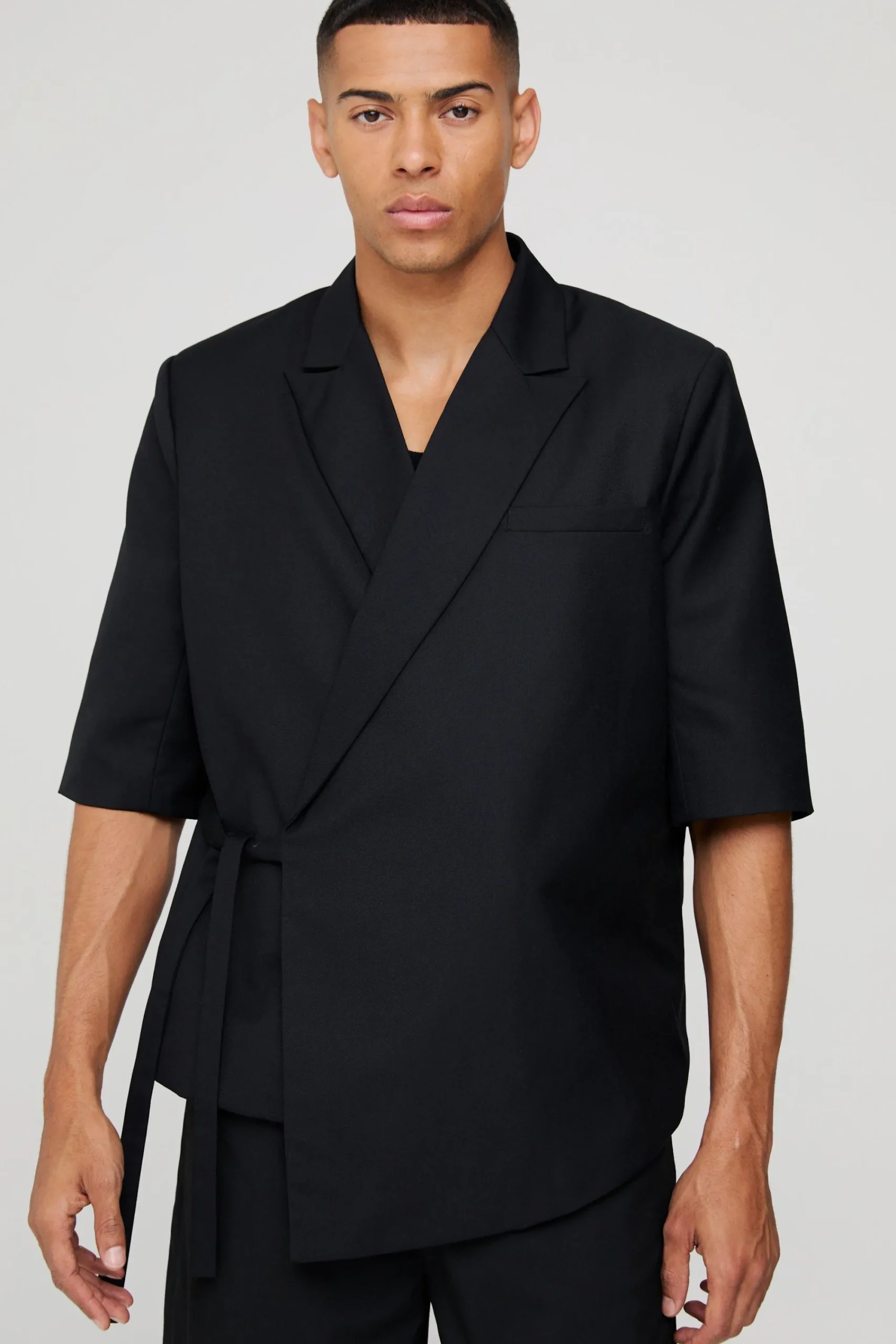 boohooMAN Short Sleeve Tie Side Oversized Blazer | UK| Suits & Tailoring