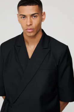 boohooMAN Short Sleeve Tie Side Oversized Blazer | UK| Suits & Tailoring