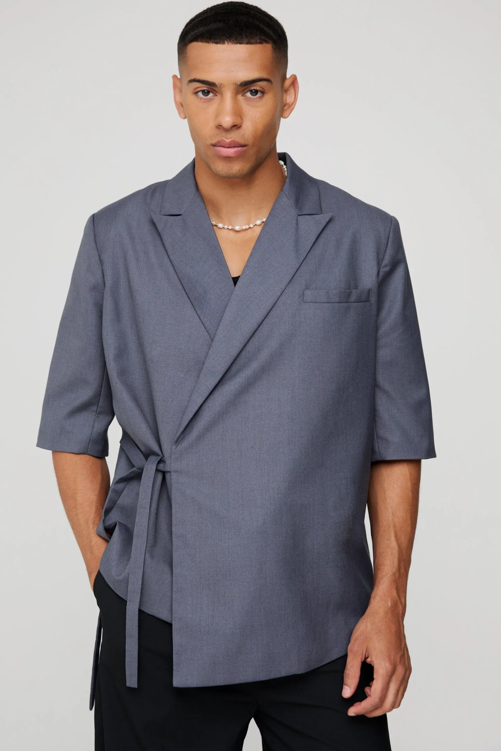 boohooMAN Short Sleeve Tie Side Oversized Blazer | UK| Suits & Tailoring