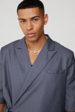 boohooMAN Short Sleeve Tie Side Oversized Blazer | UK| Suits & Tailoring