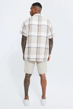 boohooMAN Short Sleeved Oversized Check Linen Shirt | UK| Shirts