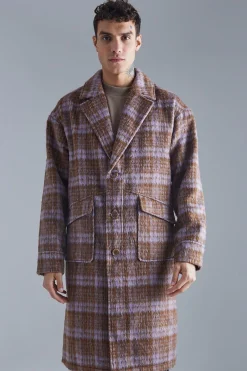 boohooMAN Single Breasted Brushed Check Overcoat | UK| Coats & Jackets