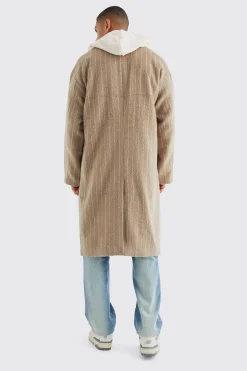 boohooMAN Single Breasted Brushed Stripe Overcoat | UK| Coats & Jackets