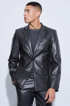 boohooMAN Single Breasted Cut Out Pu Blazer | UK| Suits & Tailoring